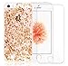Iphone SE Case, A-Focus Rose Gold Luxury Bling Glitter Bumper Clear Transparent Soft Gel TPU Case with Colloid Infused Glitter Stars + Glass Screen Protector for Iphone 5 / 5s / SE ( Rose Gold )