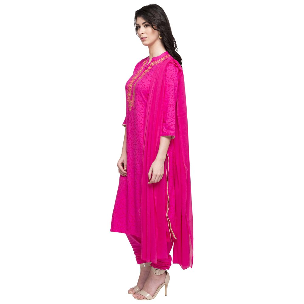 haute curry by shoppers stop womens mandarin neck printed churidar suit