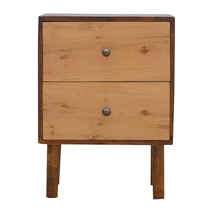 Solid Wood 2 Drawer Bedside With 2 Oak Wood Front Drawer Fronts