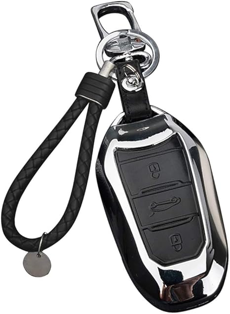 Amazon Idaii プジョー Peugeot スマートキー対応 キーケース キーカバー キーホルダー 傷 汚れなど防止 シルバー キーケース キーホルダー 車 バイク