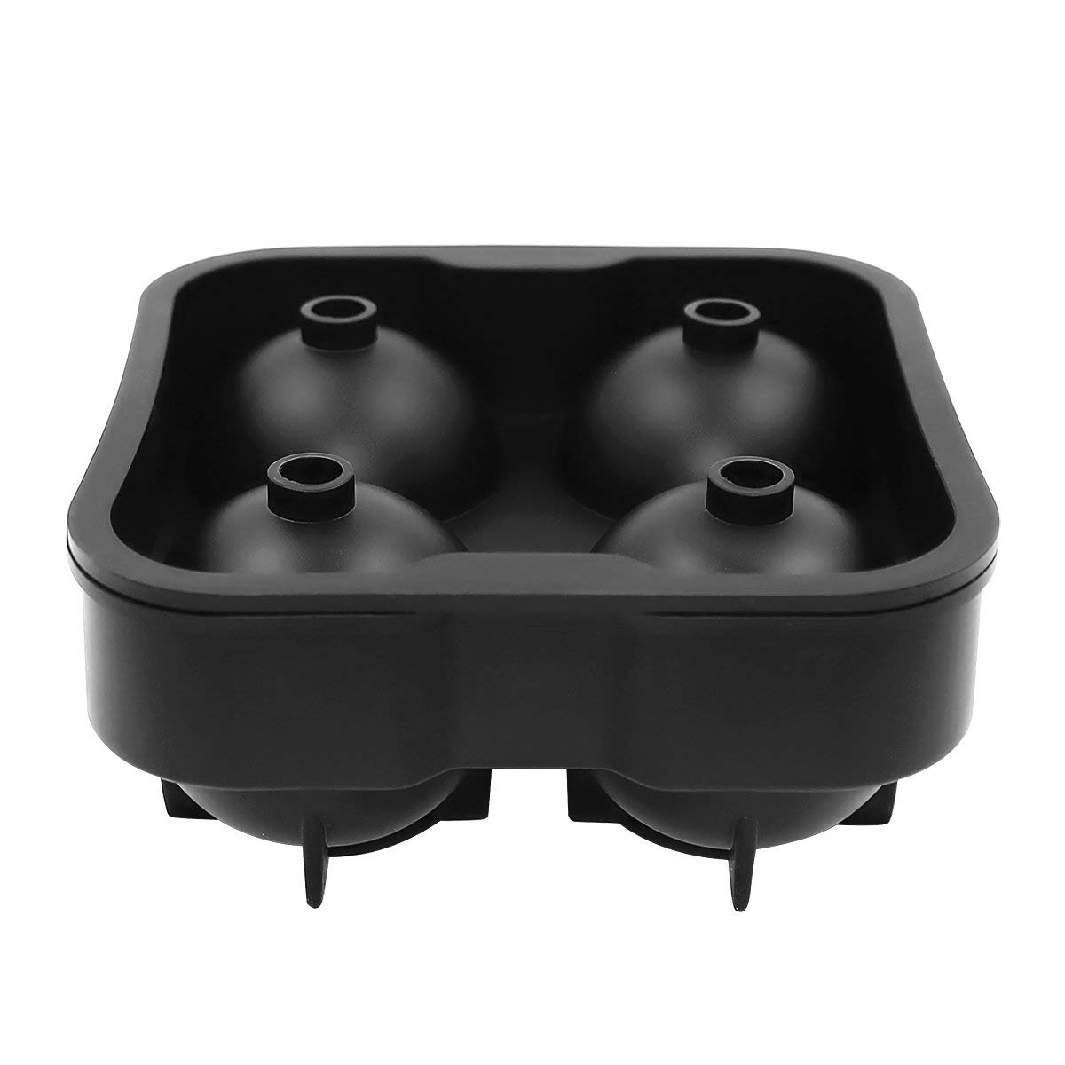 Domi Ice Ball Maker, Black Easy Flexible Silicone Ice Tray，4 Round Large Sphere Ice Molds with Lid & Big Ice Cube Molds for Whiskey/ Cocktails / Bourbon/ Keep Drinks Colder Longer Than Ice Cubes -- FD