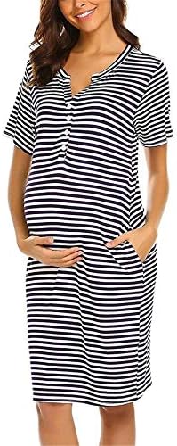 Maternity Dresses, Maternity Nursing Sleepshirt Women Button-Front Nightshirt Short Sleeve Striped Nightgown Sleepwear by Clemunn