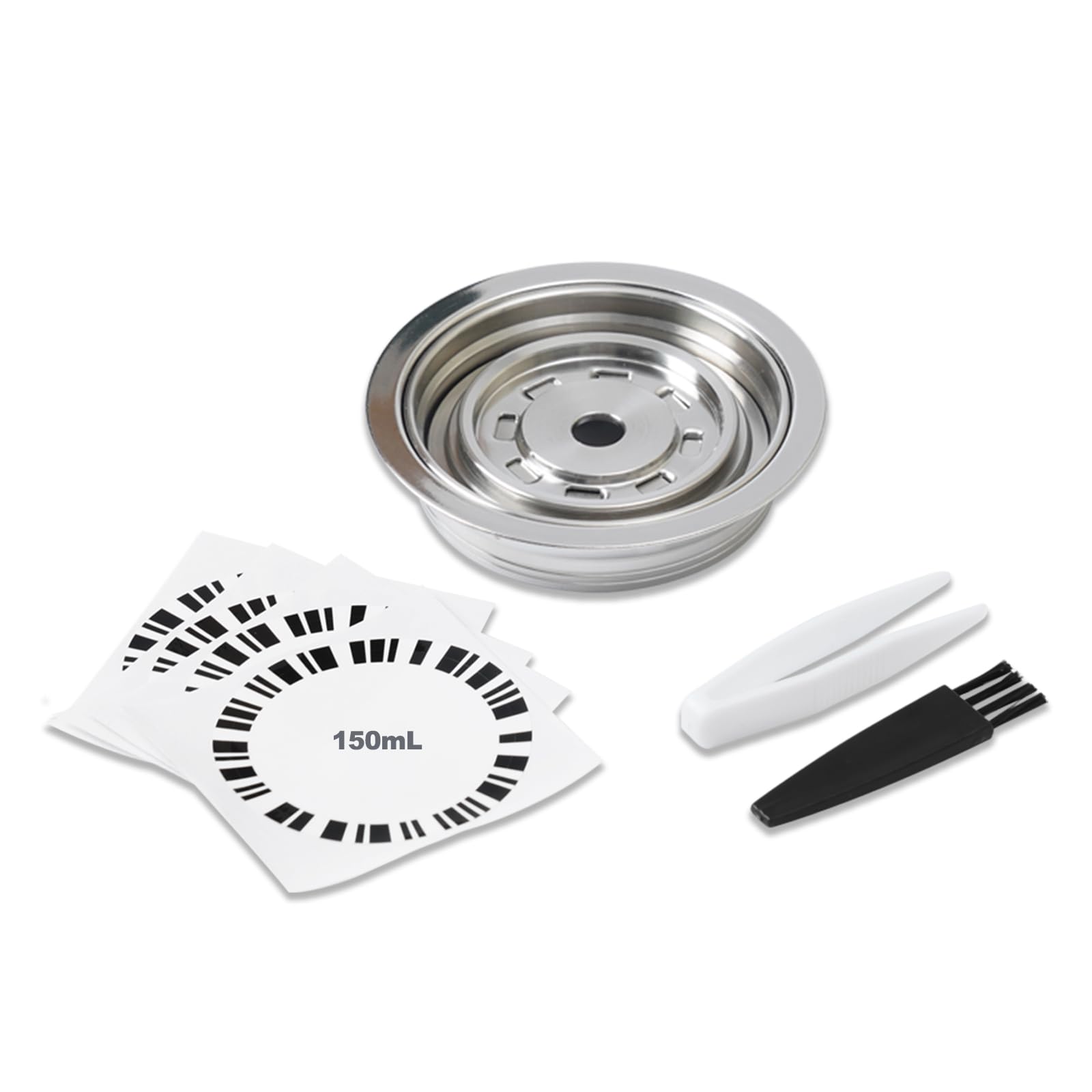 FOVNOT Reusable Coffee Capsule Adapter, 150mL Stainless Steel Coffee Pod Adapter Coffee Pod Converter with 4 Stickers Compatible with Ve-tuo Next/Ve-tuo POP/Ve-tuolline GCA1/De-longhi ENV135