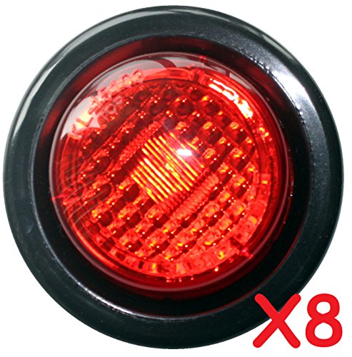 8 Red LED 2" Round Clearance Side Marker Light Kits with Light and Grommet Truck Trailer RV