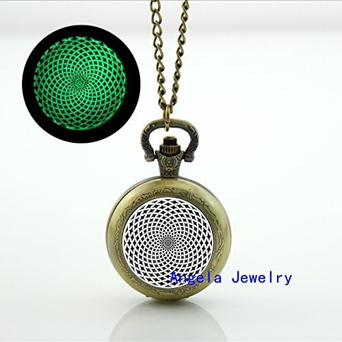 Pretty Lee Fashion Flower of Life Glowing Pocket Watch Necklace Flower of Life Jewelry Glow Jewelry Glass Cabochon Watch Pendant