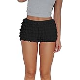 Dancenter Women Ruffle Bloomers Lolita Fairy Short Y2K Mesh Lace Pumpkin Sexy Layered Pettipants Boy Shorts