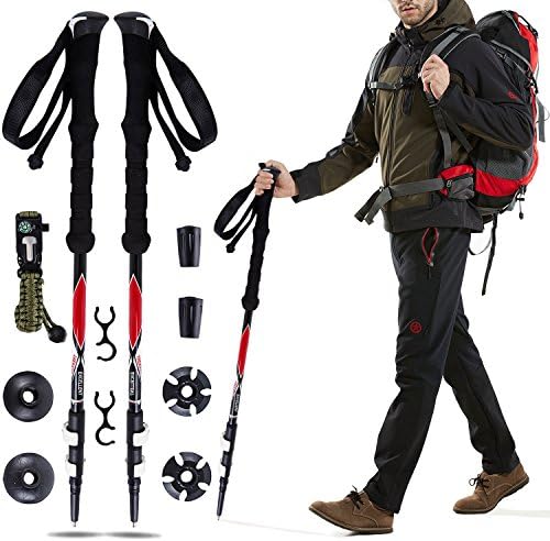 A Pair Trekking Poles Ultralight Quick Lock Adjustable Height Hiking Walking Sticks - with Tungsten Tips,Flip Locks,EVA Grip and Survival Bracelet
