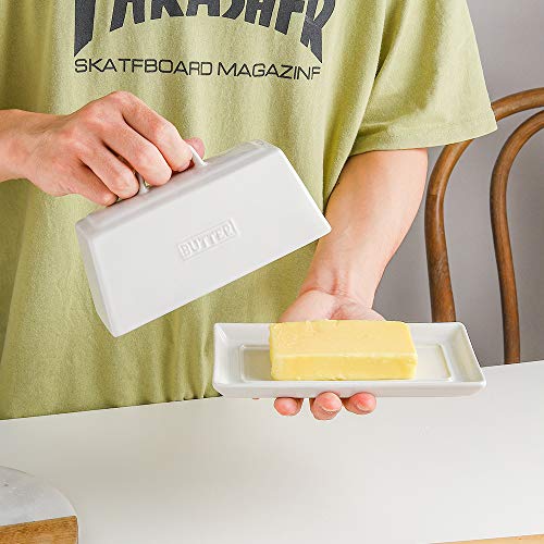 KOOV Porcelain Butter Dish With Lid, Perfect for East West Coast Butter