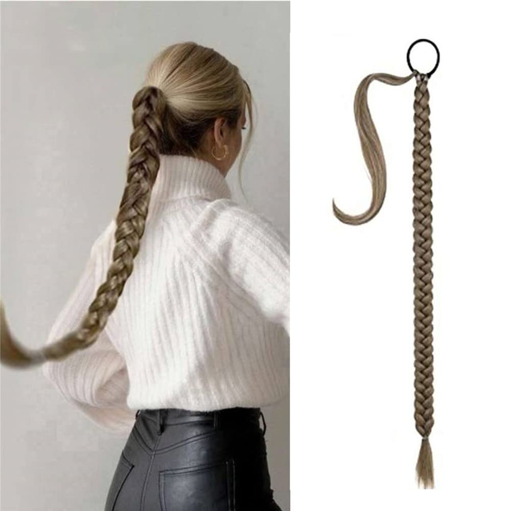 32 inch DIY Braided Ponytail Extension with Hair Tie, Long Straight Wrap Around Ponytail Hair Extensions Soft Synthetic Pony Tail Hairpieces for Women Girls Black (8#) โ image 1