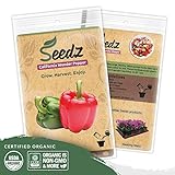 Organic Pepper Seeds (APPR. 75) Red & Green Bell Pepper - Heirloom Vegetable Seeds - Certified Organic, Non-GMO, Non Hybrid - USA