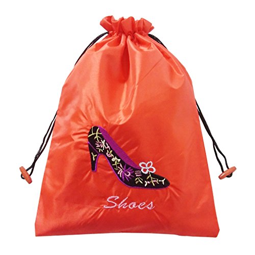 Gold Fortune 4 Packs 10.5" x 14" (L x W) Embroidered Silk Jacquard Travel Lingerie and Shoes Bags with Drawstring Closure (Red)