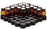 24, Amber, 2 ml (5/8 Dram) Glass Bottles, with Orifice Reducers and Black Caps