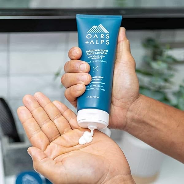 OARS + ALPS BODY LOTION, MOISTURIZING BODY LOTION WITH VITAMIN E, SHEA BUTTER & MAGNESIUM FOR ALL SKIN TYPES, HYDRATING, SOOTHING, QUICK ABSORBING, NON GREASY, FRESH OCEAN SPLASH, 8OZ