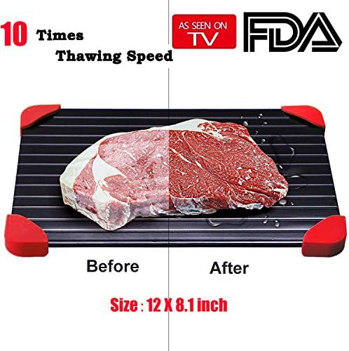 Uardo Fast Defrosting Tray with Red Silicone Border,10 Times Thawing Speed,Meat Thawing Tray,Thaws Frozen Food Faster The Quicker and Safest Way to Defrost Steak or Frozen Food Quickly(12" x 8.1")