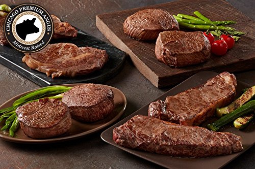 Chicago Steak Angus 8 piece Steak Set- Have a Taste of Prime Beef! - Gourmet Steak Sampler -Includes 2 Black Angus Complete Trim Filet Mignon Steaks: 2 Boneless Strips: 2 Sirloin Steaks & 2 Ribeye (Best Dry Aged Steak Chicago)