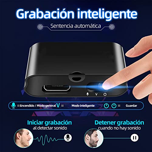 PEIONO 8 GB Grabadora de Voz, grabadora de Voz Inteligente, Grabación con cancelación de Ruido, función MP3, Fuerte Fuerza magnética, Guardado automático Cuando se agota batería, 18 Horas grabación