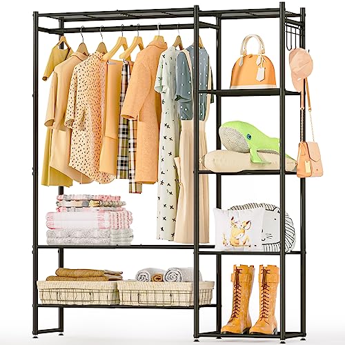 Neprock Portable Closet Rack for Hanging Clothes,Freestanding Closet Organizer System with Shelves,Metal Wardrobe Closet Grament Rack for Clothing Storage(Grey)
