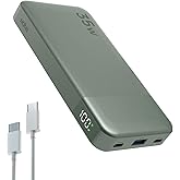 NOBIS Portable Charger, 10000mAh Power Bank Fast Charging, Battery Pack with C to C Cable, Battery Bank with Digital Display for iPhone iPad Android etc (Green, 35W)