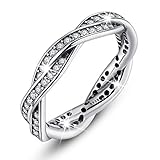 Bamoer Sterling Silver Eternity Twist Love Promise with Cubic Zirconia Stacking Jewelry Set Band Rings