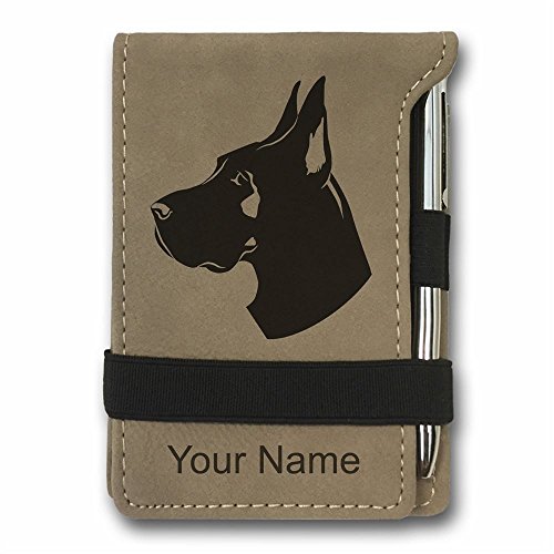 Mini Notepad, Great Dane Dog, Personalized Engraving Included (Light Brown)