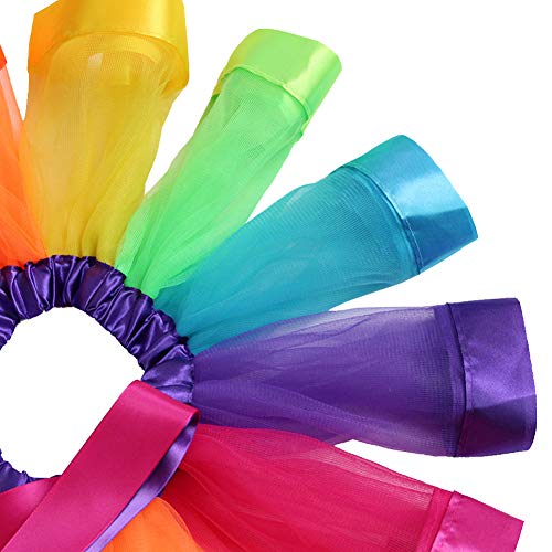 Layered Rainbow Tutu Skirt Costumes Set with Hair Bows Clips and Satin Sash for Girls Birthday Party Dress up