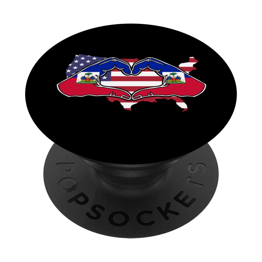 USA silhouette with Haiti heart hands PopSockets Swappable PopGrip