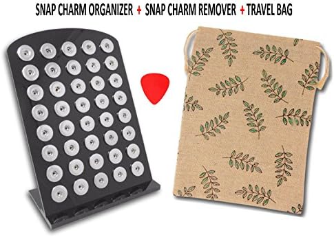Simply Poppies Black Snap Charm Organizer Display Holder for Regular Large Snap Charms - Holds up to 40 Charms and comes with Travel Bag and Handy Snap Charm Removal Tool