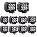 Lumitek Led Pods, 10PCS 4inch 18W Led Light Bar Led Flood Work Light IP 67 Waterproof Led Fog Lights Driving Off-road Lights for Trucks Pickup Jeep SUV UTV Tan
