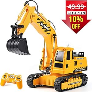 DOUBLE E Remote Control Excavator Toys Fully Functional Construction Tractor, Rechargeable Rc Excavator 1: 20 Scale Truck with Lights & Sounds 2.4Ghz Transmitter