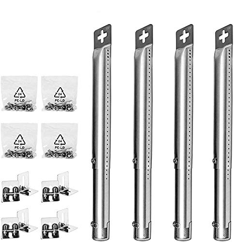 LOKHING 001 Universal BBQ Gas Grill Replacement Stainless Steel Adjustable Tube Burners for FirePlus Fire Mountain Char-Broil Campingaz and Other Model Grills (29.5 to 44.5 CM, 4 pack)