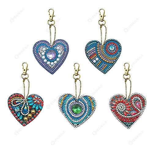 5D DIY Diamond Painting Keychain, 5 pcs Love Shape, Mosaic Making Full Drill Special Shape Diamond Painting Kit for Bags, Smartphone Straps, 5 Pack