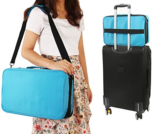 Giant 124 Essential Oils Train Case for 5ml, 10ml and 15ml Bottles - Shoulder Style Soft Case with Tall Plush Black Felt Inlay EVA Insert, Premium Metal Connectors and Double Zippers (Caribbean Blue)