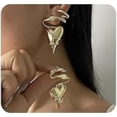 Chunky Puffy Heart Drop Dangle Earrings for Women,Vintage Geometric Lines Aesthetic Statement Stud Earrings,Personalized Trendy Jewelry Accessories Gifts