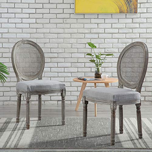 ZHENGHAO French Country Round Cane Back Dining Chairs Set of 2