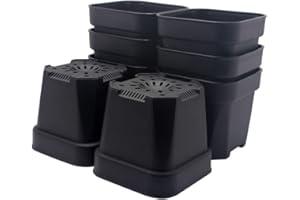BangQiao 4.75 Inch Plastic Square Flower Nursery Seedlings Pot Planter Container, Pack of 8, Black