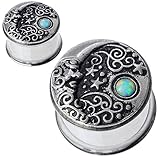 SoScene Antiqued Stainless Steel Moon & Stars with Opal Gems Single Flare ear gauges-ear plugs (12MM)