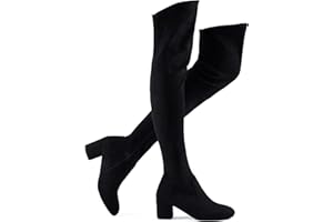 Shoe'N Tale Women Stretch Suede Chunky Block Heel Thigh High Over The Knee Boots