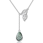 YAFEINI Leaf Y Necklace 925 Sterling Silver Moss Agate Lariat Pendant Necklace Leaf Jewelry Moss Agate Gifts for Women