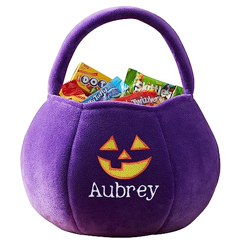 Personalization Universe Personalized Jack-o'-Lantern Embroidered Plush Halloween Treat Bag - Ideal for Trick or Treating, Candy, Toys, Toddler Dress Up - Purple at Amazon