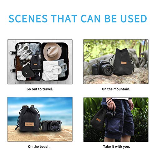 BEIYANG Drawstring Bag Mirrorless Camera Case, Waterproof DSLR Bag Soft Portable Lens Case Gadget for Traveling Outdoor and Canon Nikon Sony Pentax Olympus Polaroid Shockproof Yellow Green Black - Thumbnail 6
