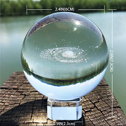 Waltz&F 60mm Galaxy Paperweight,Fengshui Crystal Ball Home Decoration,Full Sphere with Stand