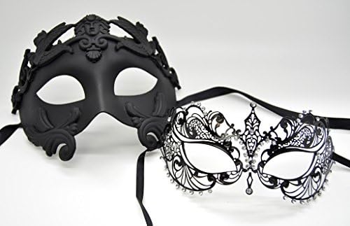 Roman Greek Emperor Masquerade Venetian Mask Black Series Couple Mask Set