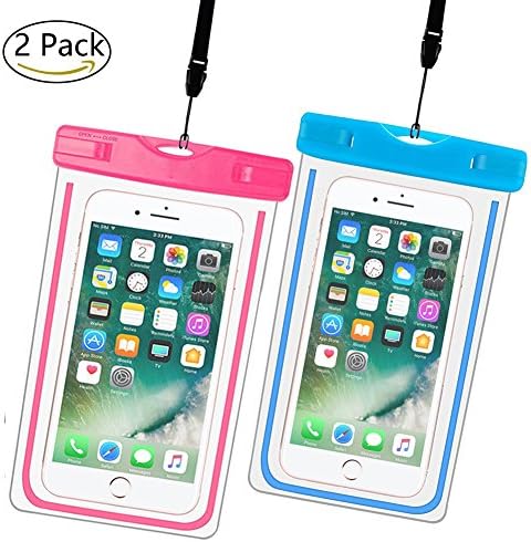 Universal Waterproof Case, 2 Pack Clear Floating Pouch Cell Phone Dry Bag with Sensitive Touch Screen & Lanyard for iphone 7 6S 6 Plus, 5S, SE, Samsung Galaxy S8 S7 S6 Edge, Note 5 4 3, HTC, LG, Sony