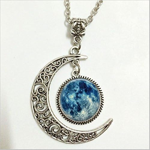 Amazon Com Blue Moon Pendant Moon Necklace Full Moon Moon Jewelry Moon Necklace Glass Art Picture Jewelry