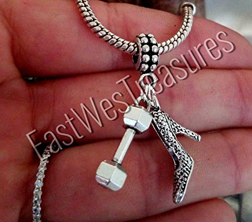 EWT Act like a Lady Lift Like a boss, female fitness, Gym, Dumbbell, weightlifting, Bodybuilding Charm Pendant for all brand charm bracelets and any chain necklace