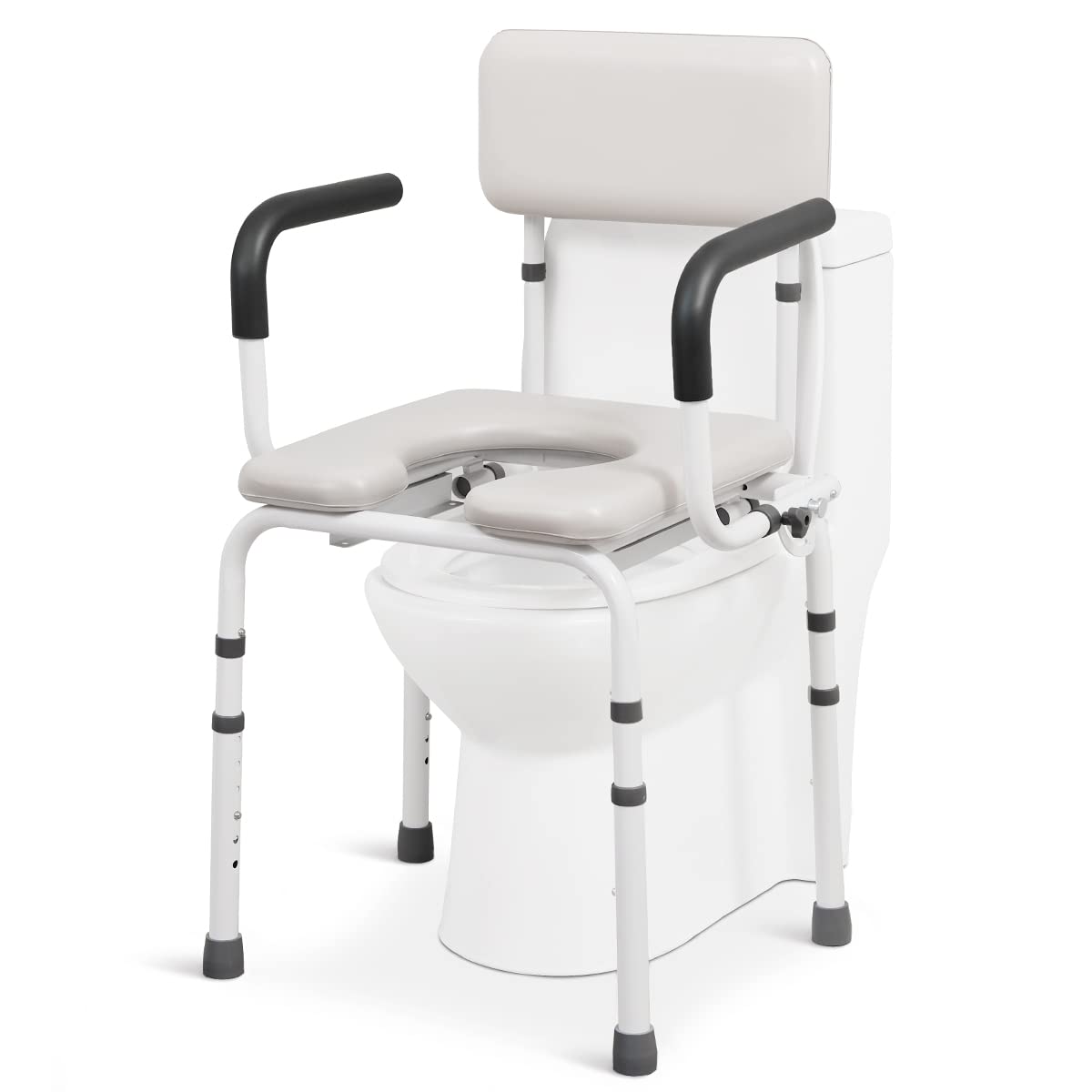 OasisSpace Heavy Duty Padded Drop Arm Commode, Bedside Commodes for Seniors, Commode Chair for Toilet with Arms & Removable Bucket in Bathroom or Bedroom