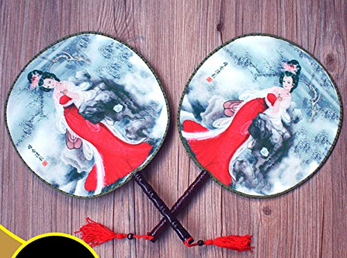 4PCS Round Double-Sided Pattern Chinese Ancient Hand Fan Classic Palace Paddle Hand Fan Dance Hand Fan