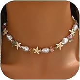 Frodete Starfish Necklace for Women Colorful Beaded Necklace Beach Jewelry Summer Charm Choker for Travel Trendy Gifts