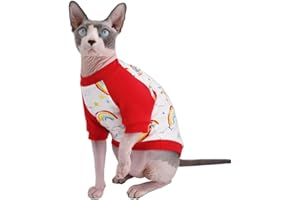 KITIPCOO Sphynx Hairless Cat Cute Breathable Summer Cotton T-Shirts Pet Clothes,Round Collar Vest Kitten Shirts Sleeveless, Cats & Small Dogs Apparel (XXL (11-13 lbs), Rainbow)