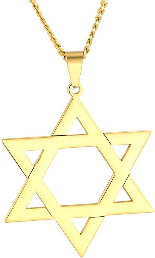 Jewish Jewelry Megan Star of David Pendant Necklace Women Men Stainless Steel Gold Plated 24" Chain